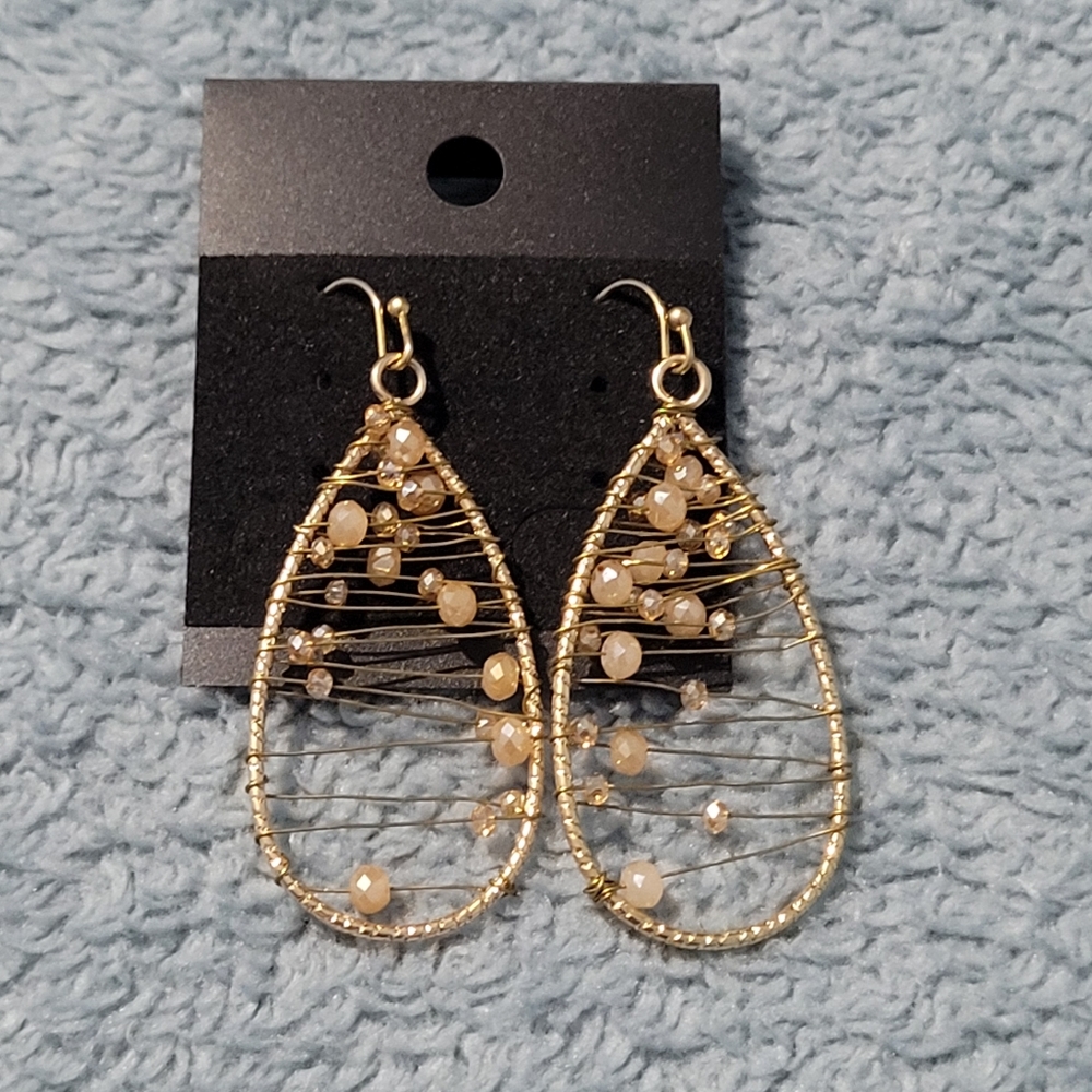 Elegant Gold Beaded Teardrop Earrings